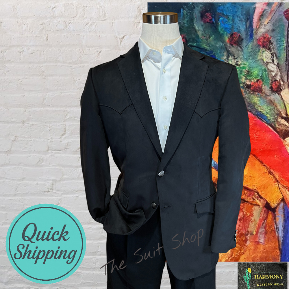 Harmony 42L Black Faux Suede Western Blazer Sport Jacket Concho Buttons